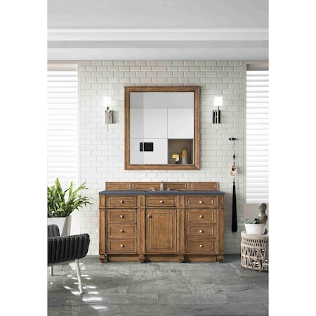 James Martin Vanities Bristol 60in Single Vanity, Saddle Brown w/ 3 CM Charcoal Soapstone Quartz Top 157-V60S-SBR-3CSP